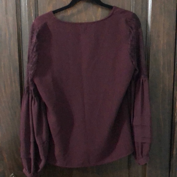 NWT Express Burgundy V-Neck Blouse - Picture 2 of 4